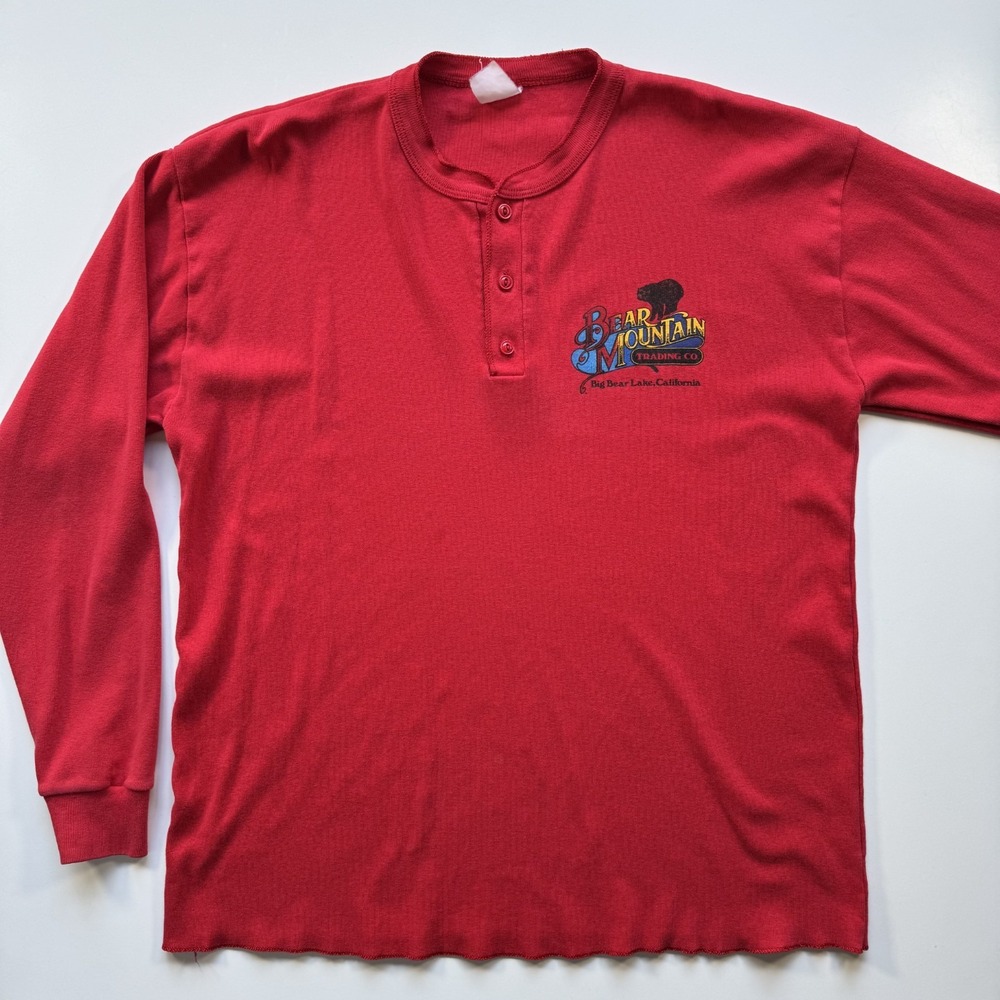 Vtg BEAR MOUNTAIN Trading Company Big‎ Bear Long Sleeve Henley Shirt Large Red